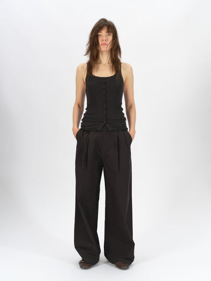 Bicolor-Belted Cotton Wide-Leg Pants