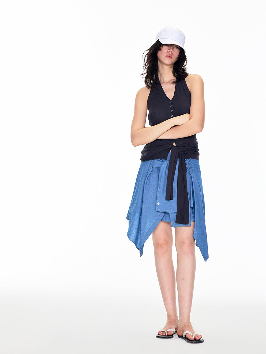 LINEN STRIPED WRAP SKIRT