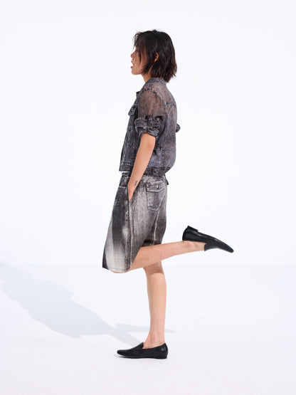 Denim-Print Ramie Shirt