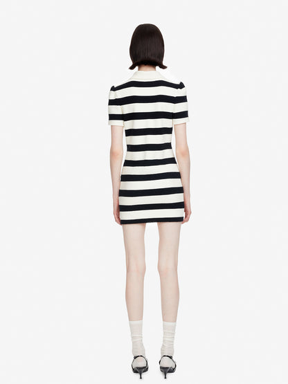 Black and White Striped Polo Short Sleeve Dress