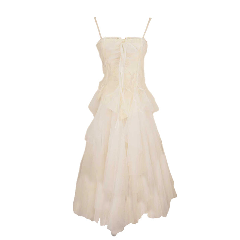 Patchwork Memory Tulle Strapless Dress Tea-Dyed Light Brown