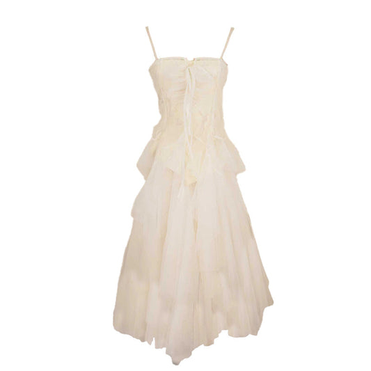 Patchwork Memory Tulle Strapless Dress Tea-Dyed Light Brown