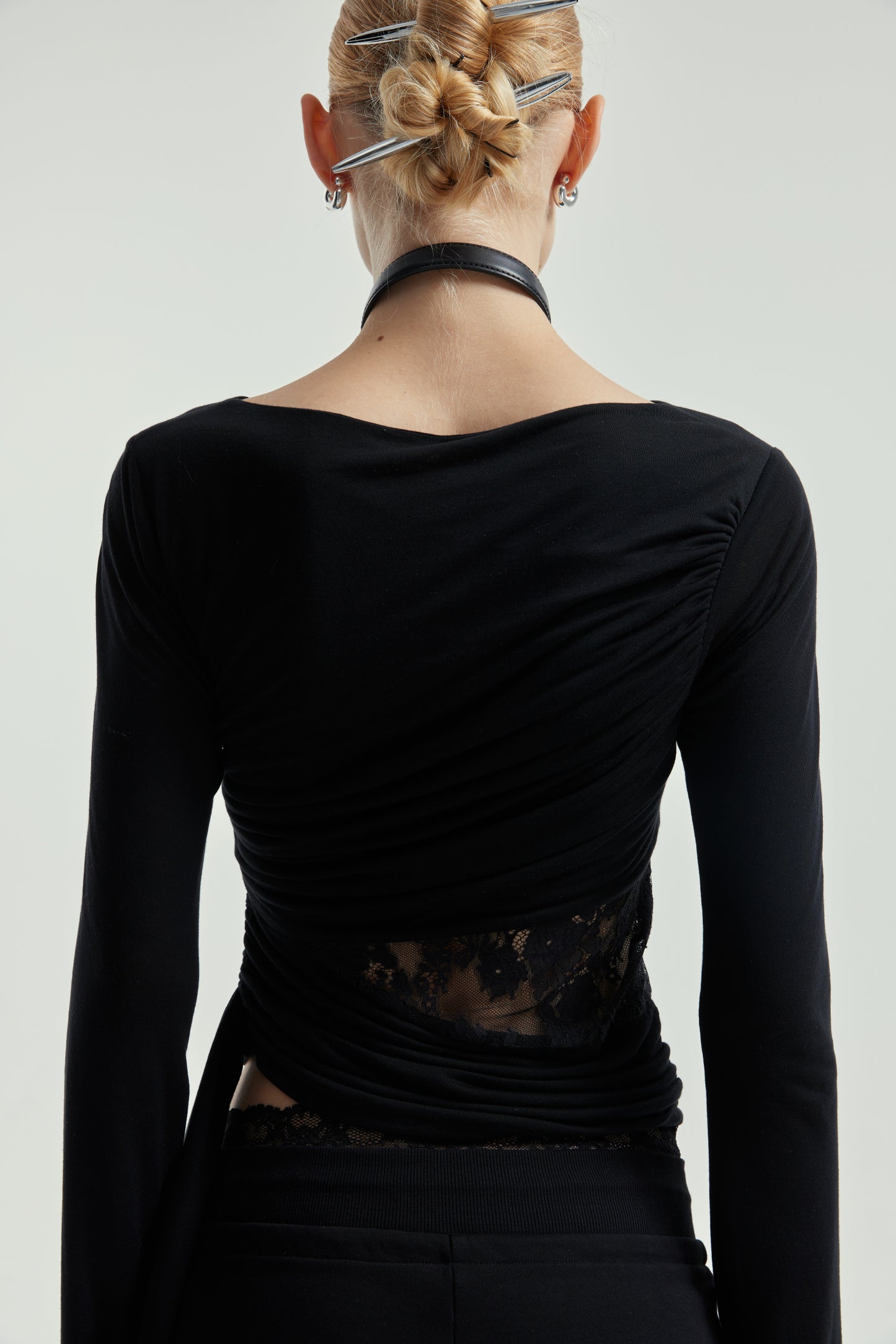 Black Asymmetrical Hem Lace Detail Top