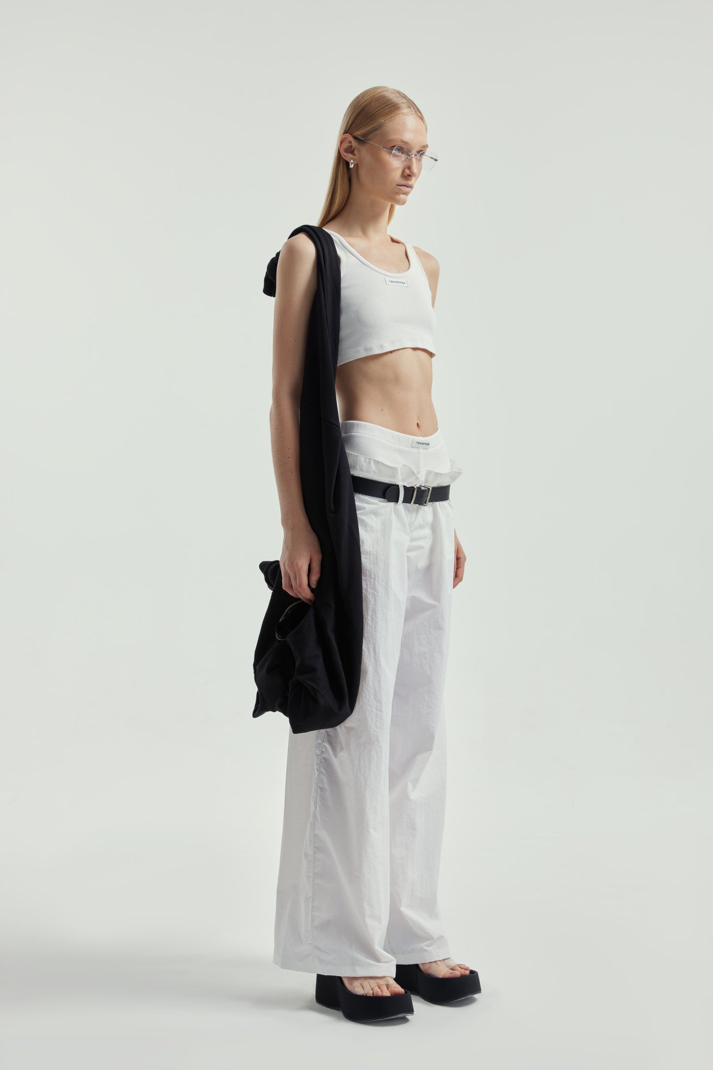 White Fake Two-Piece Ribbed Cargo Pants