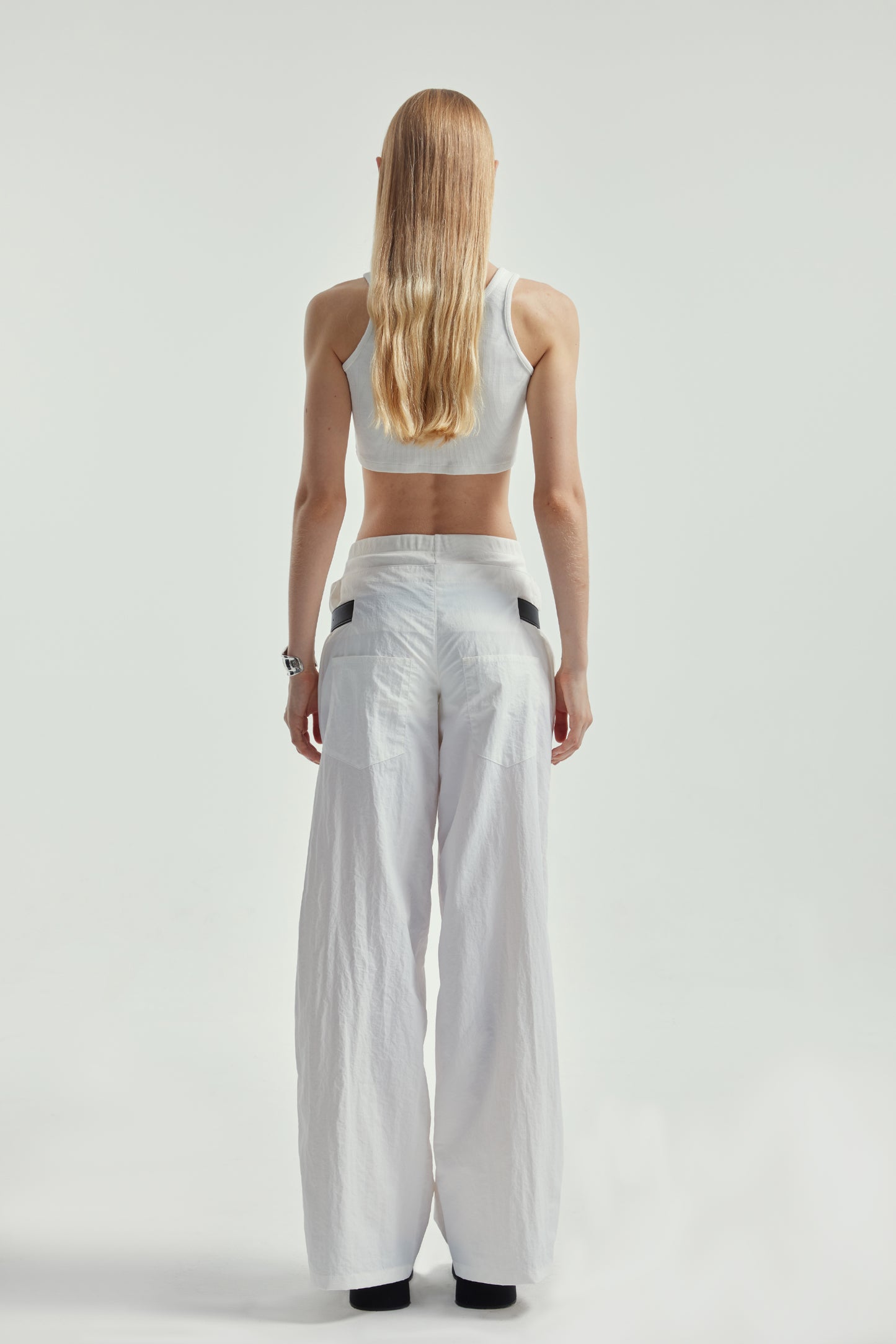 White Fake Two-Piece Ribbed Cargo Pants