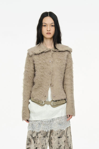 HAIRY COLLAR CARDIGAN / BEIGE