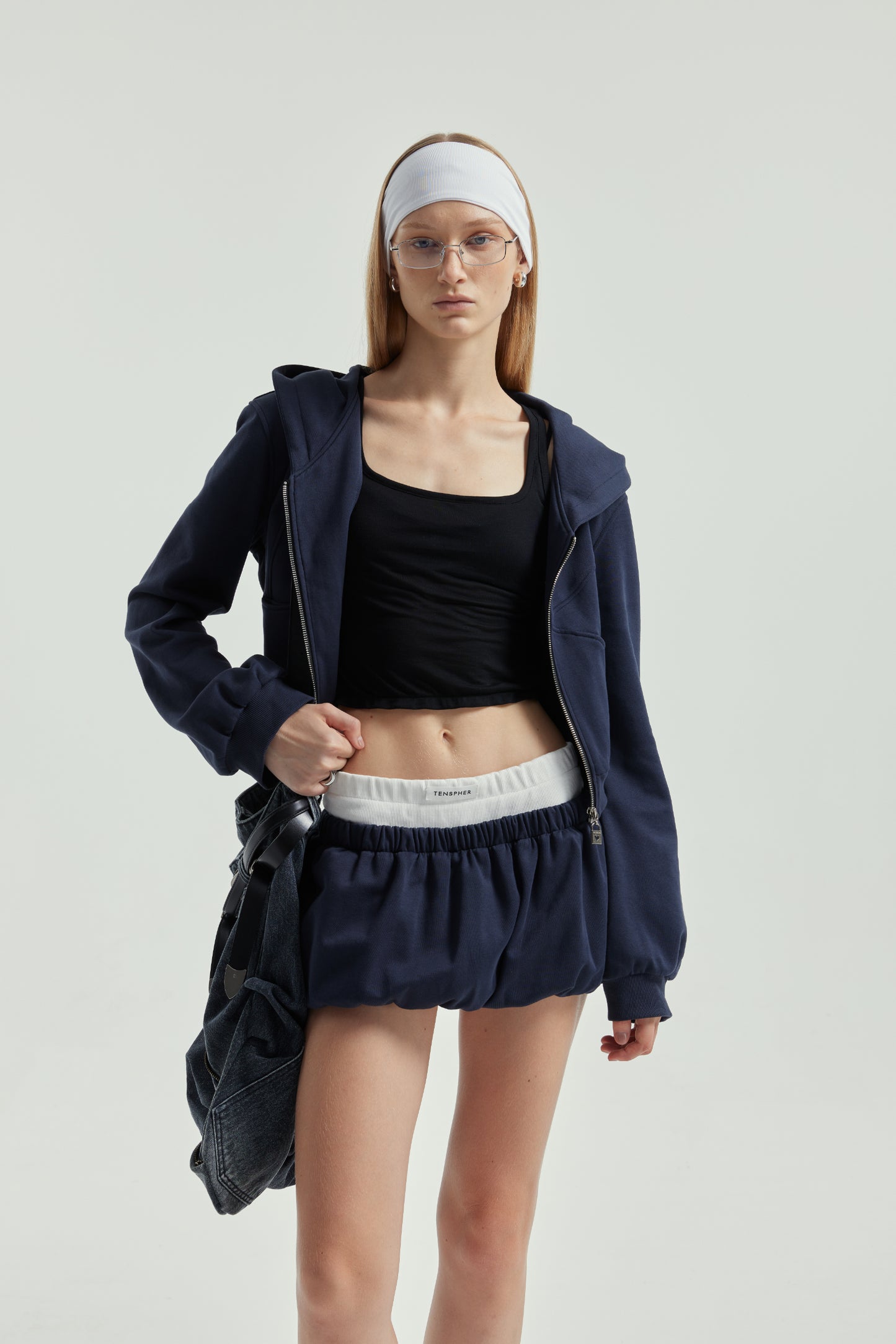 Fake Two-Piece Ribbed Top with Leather Badge