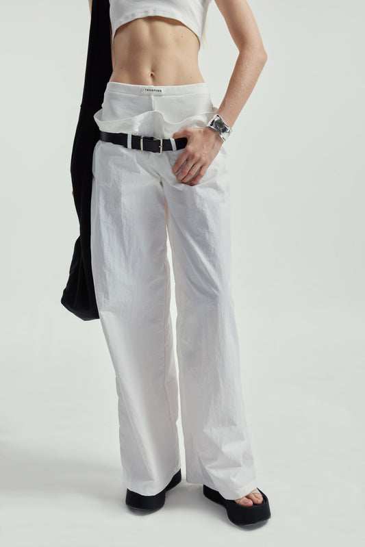 White Fake Two-Piece Ribbed Cargo Pants