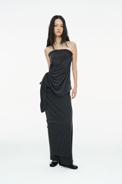 DRAPE LONG SKIRT / CHARCOAL