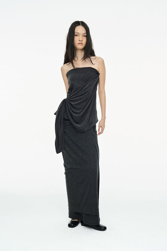 DRAPE LONG SKIRT / CHARCOAL