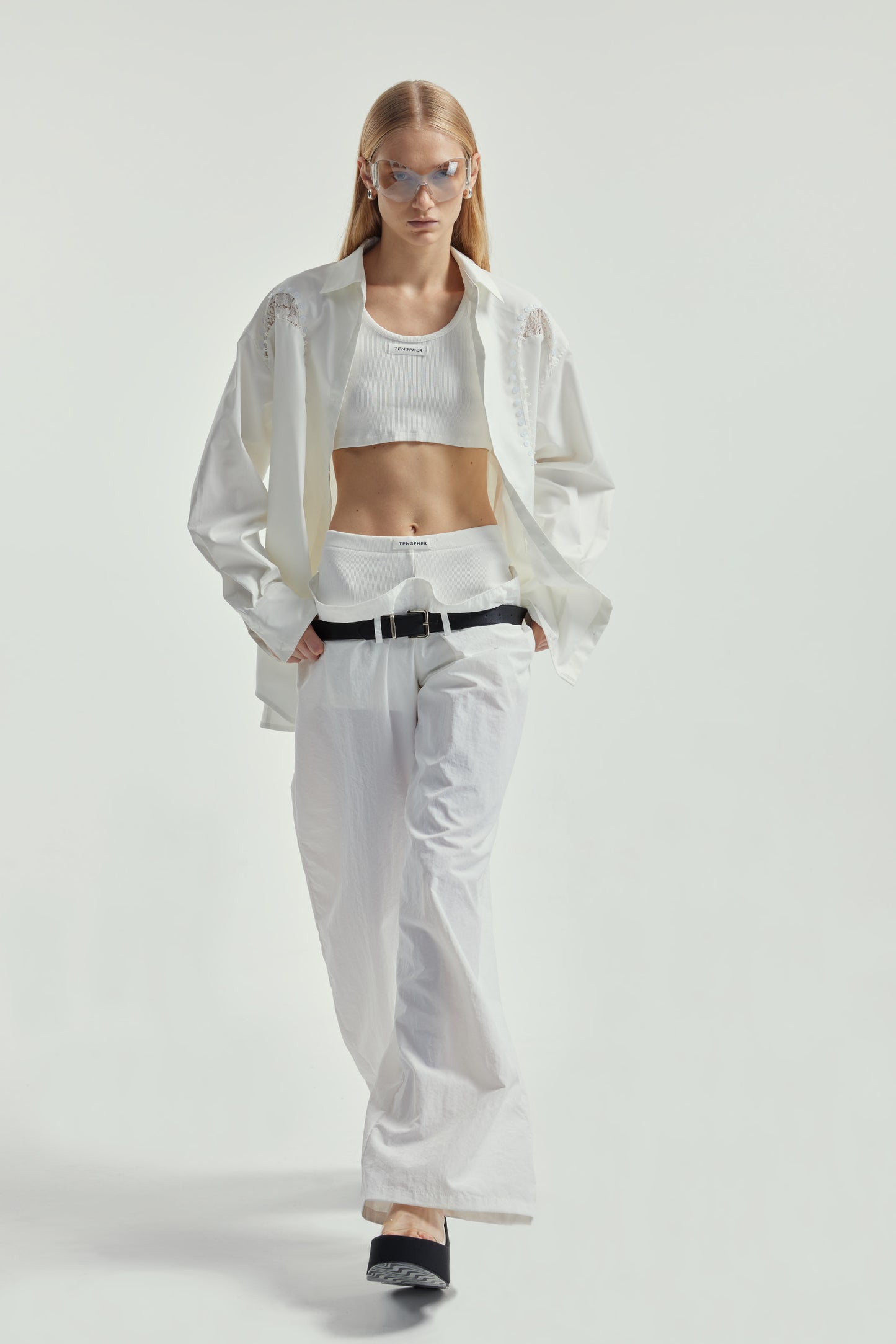 White Fake Two-Piece Ribbed Cargo Pants