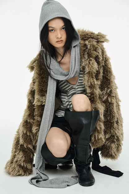 MIXED FUR JACKET / BROWN