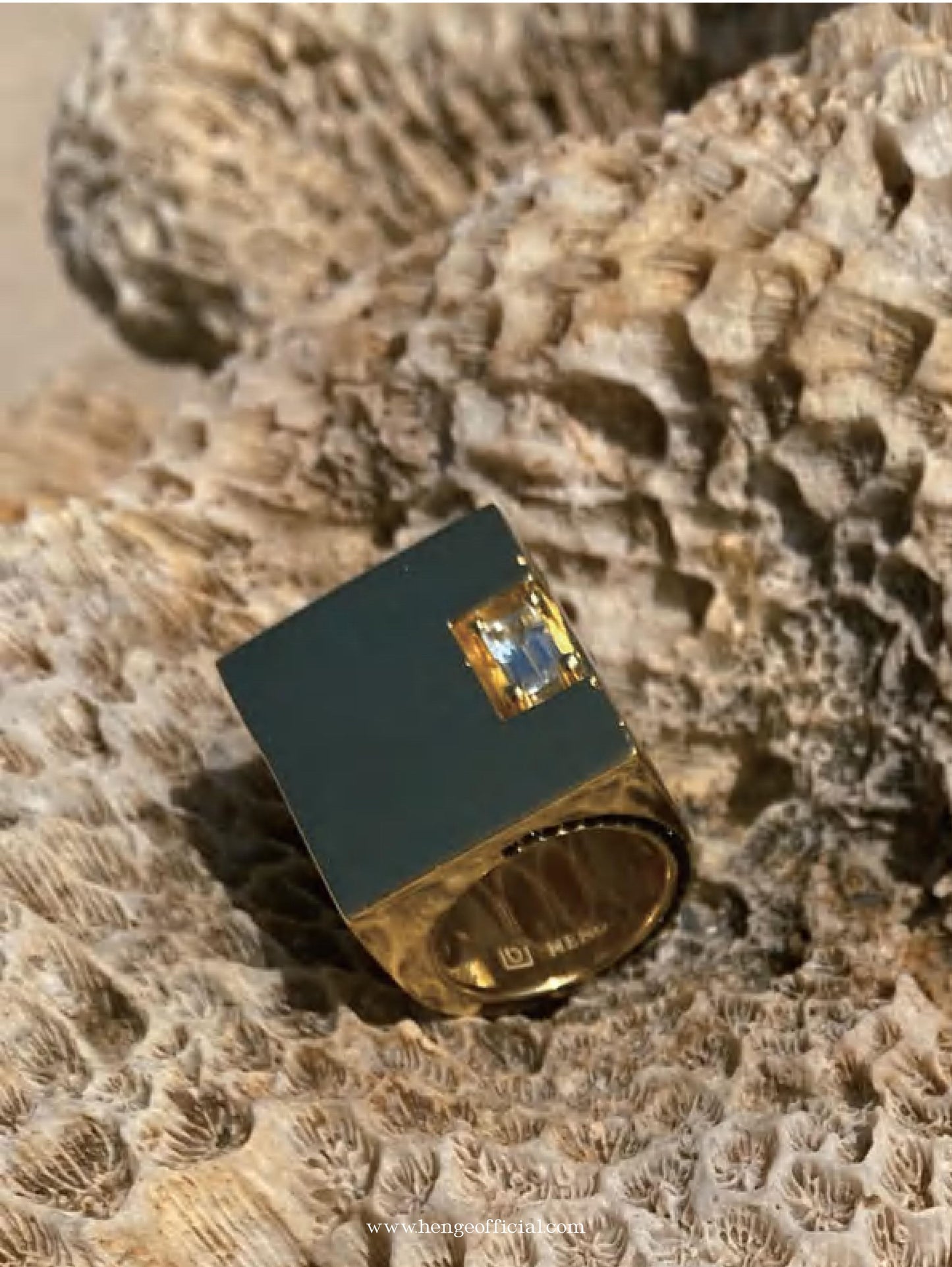 Gold Leather and Stonehenge Ring
