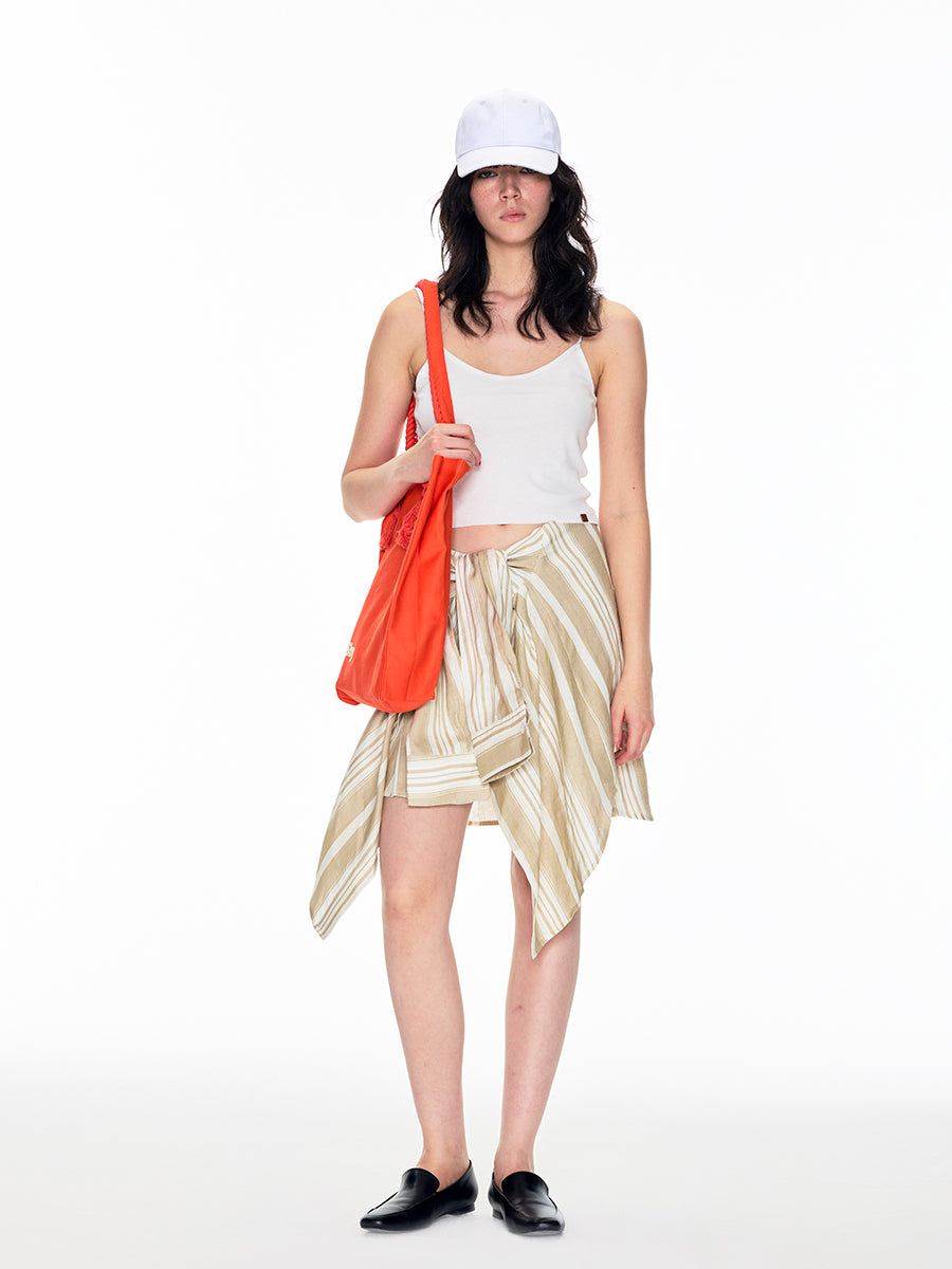 LINEN STRIPED WRAP SKIRT