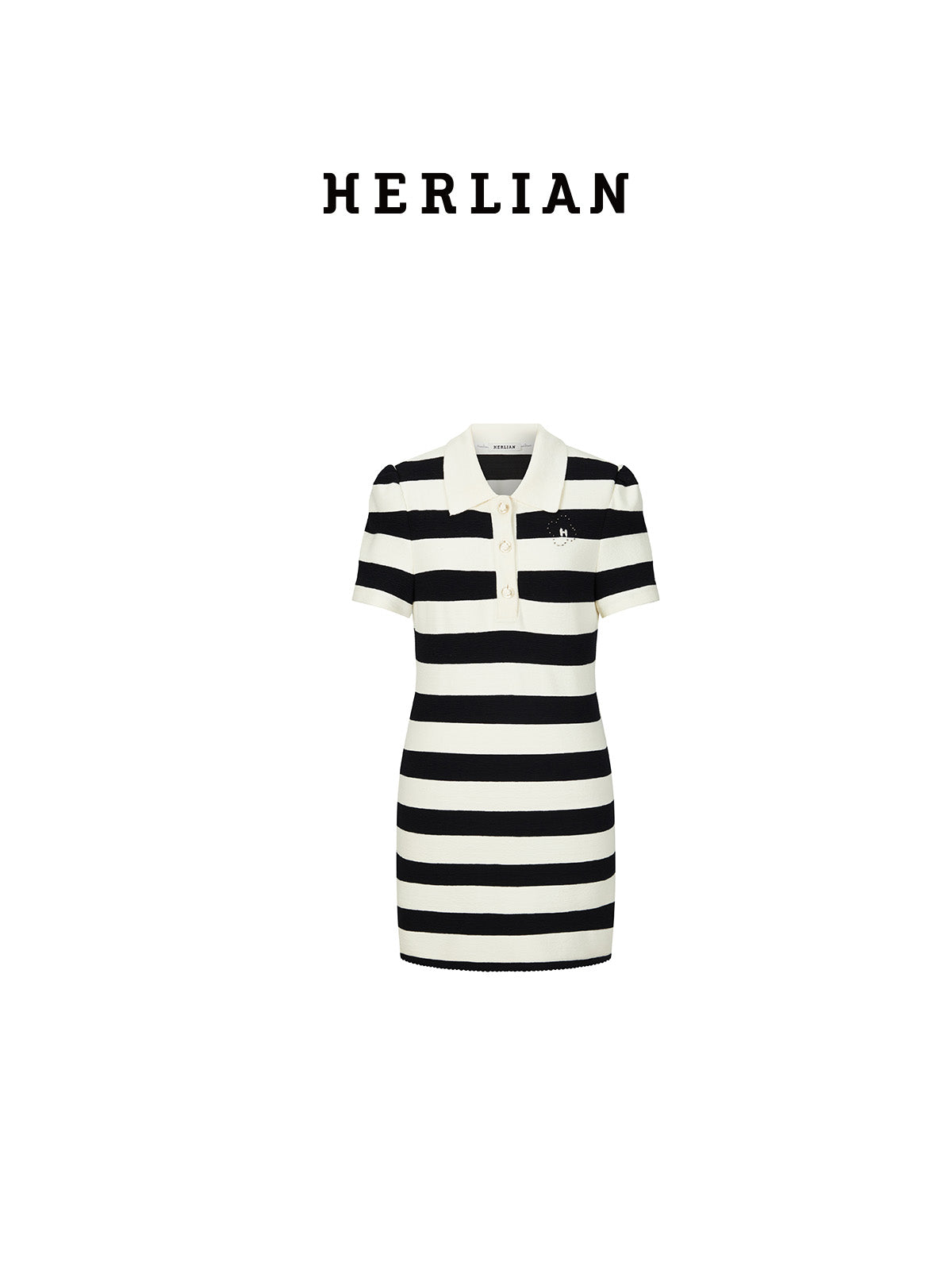 Black and White Striped Polo Short Sleeve Dress