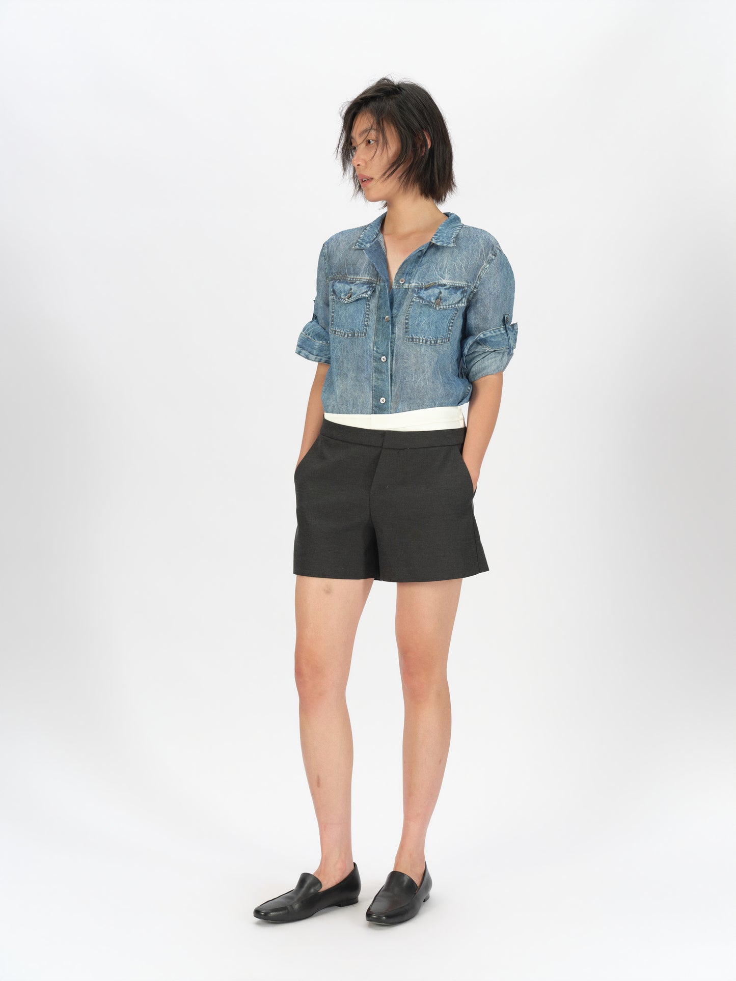 Asymmetric Curved Waist Shorts