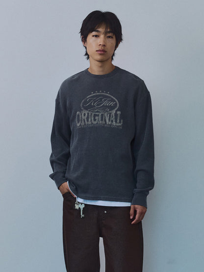 Kijun MEN｜Original Logo Waffle Long Sleeve Tee Charcoal