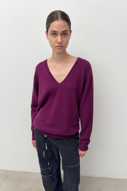 V NECK CASHMERE KNIT-WINE