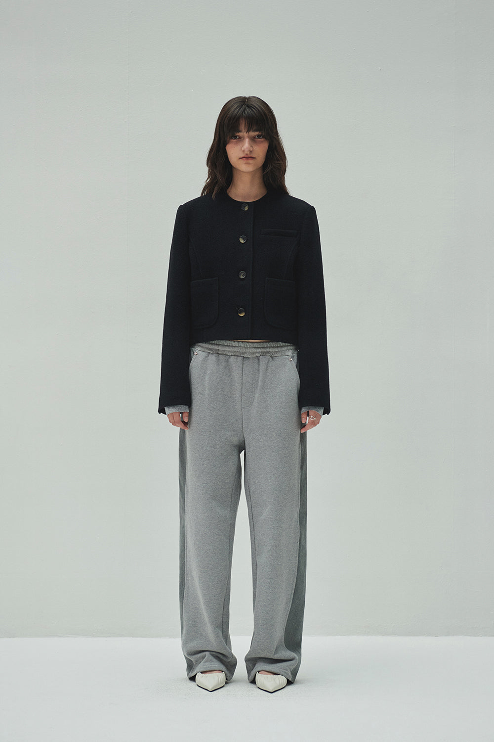 WOOLLY NO COLLAR JACKET BLACK