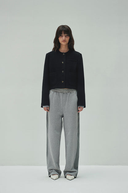 WOOLLY NO COLLAR JACKET BLACK