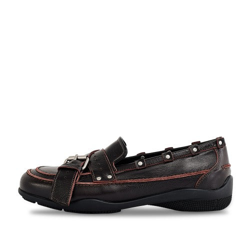 Belted Stud Loafer_Wine