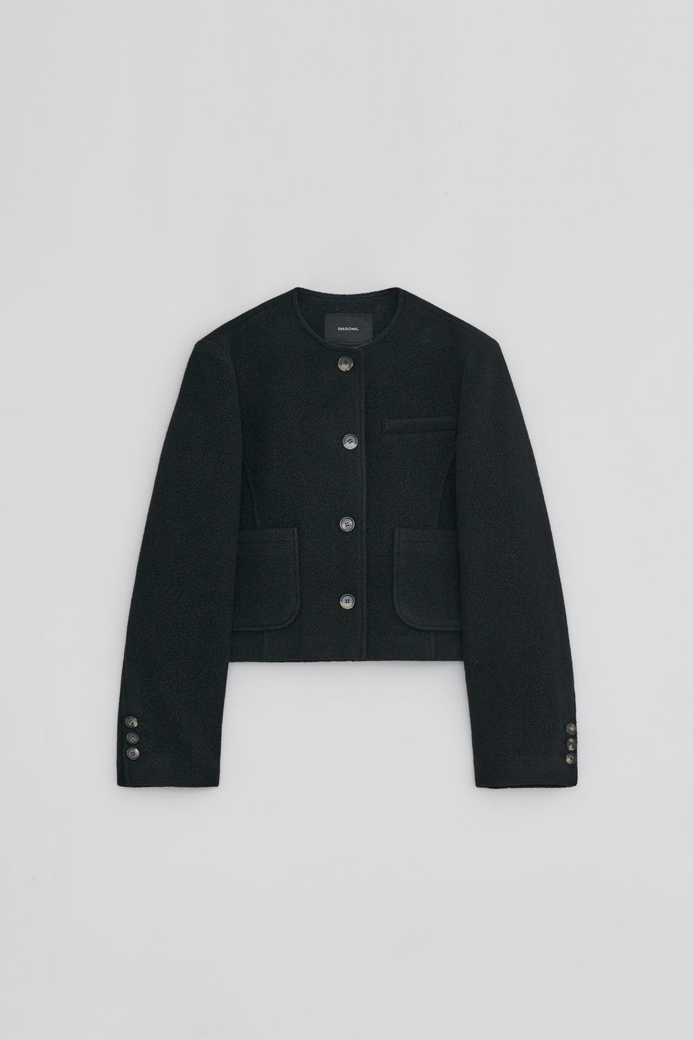 WOOLLY NO COLLAR JACKET BLACK