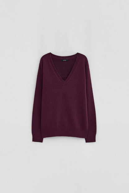 V NECK CASHMERE KNIT-WINE