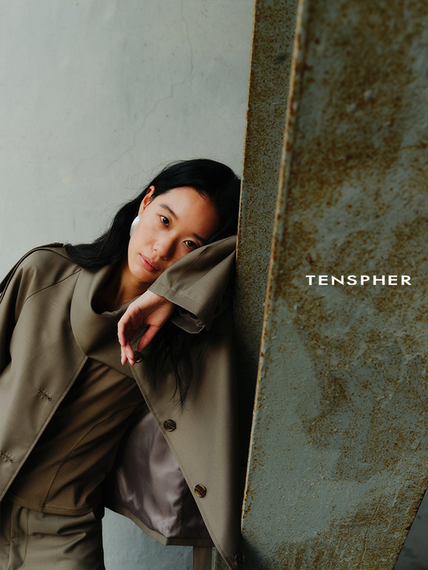 Asymmetric Shirt-Collar Wool Trench Green