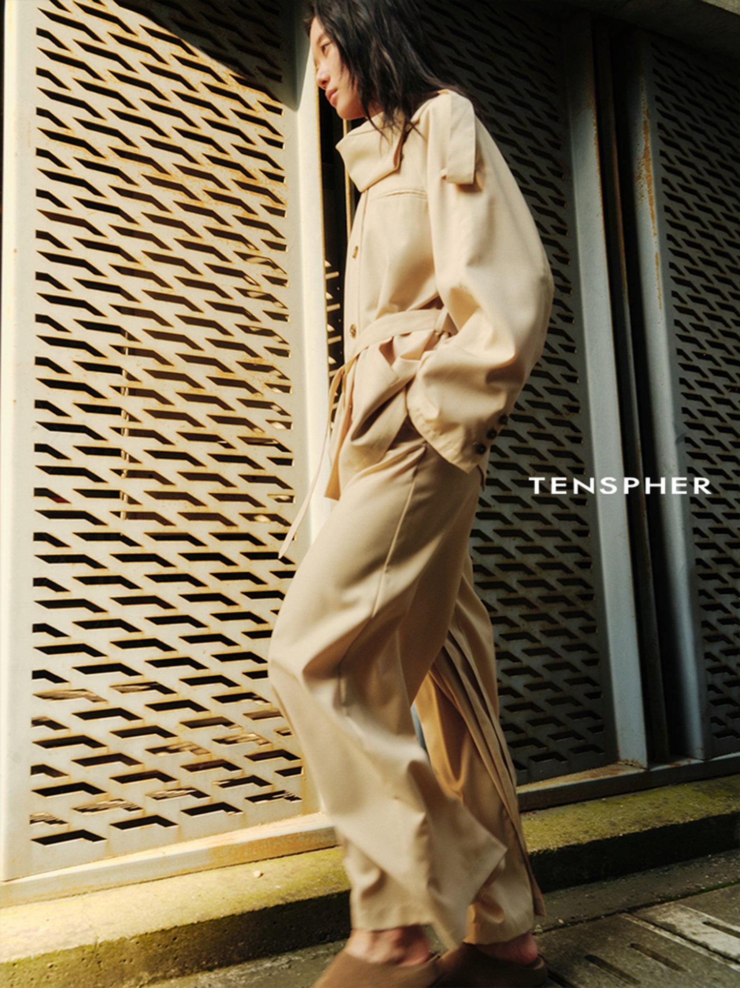 Asymmetric Shirt-Collar Wool Trench