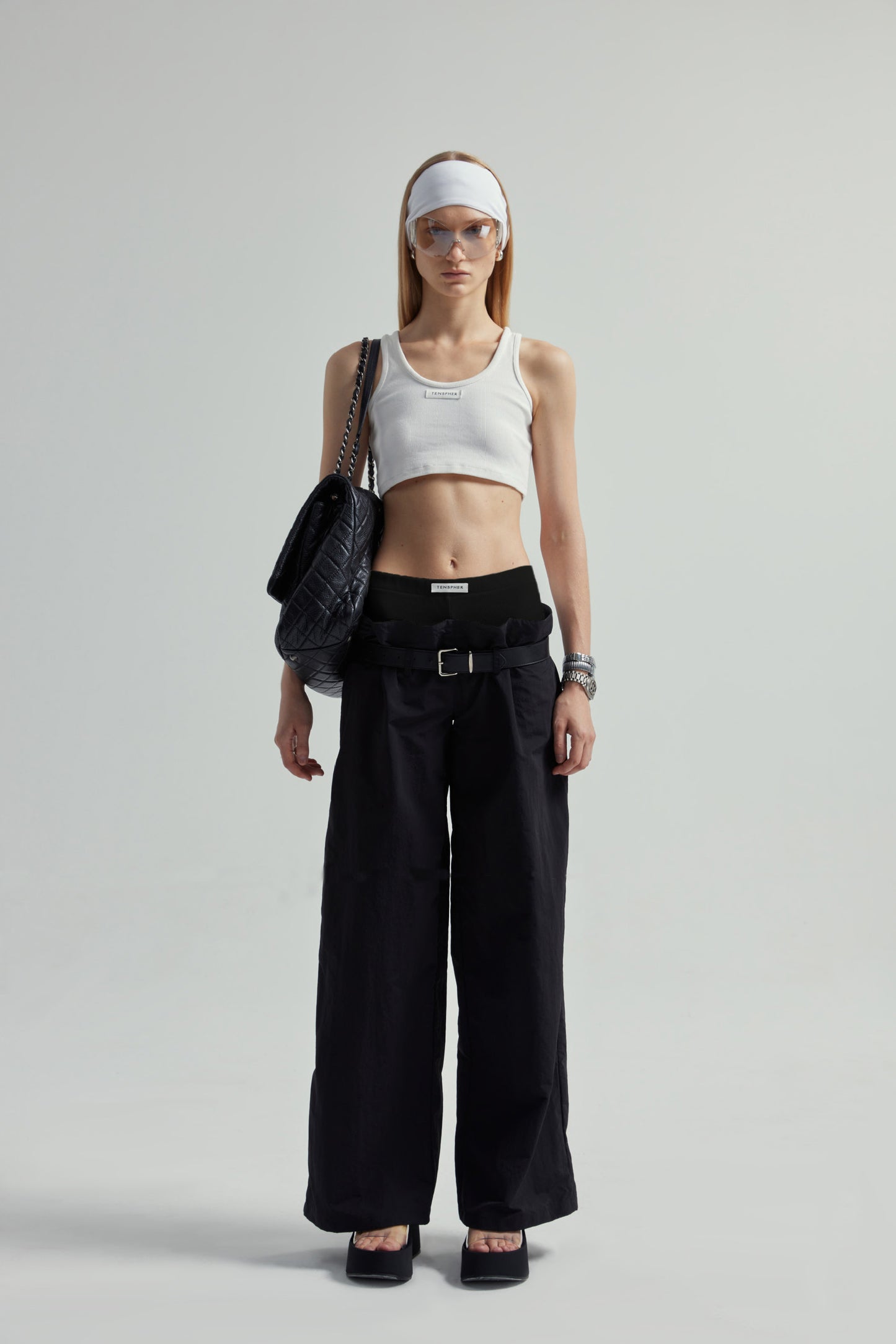 Black Fake Two-Piece Ribbed Cargo Pants