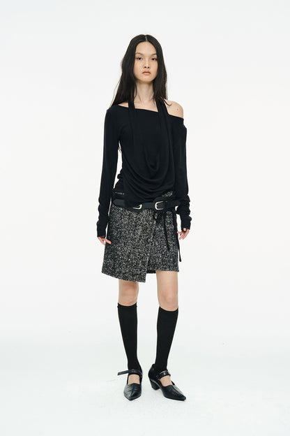 STRING WOOL CAPE / BLACK