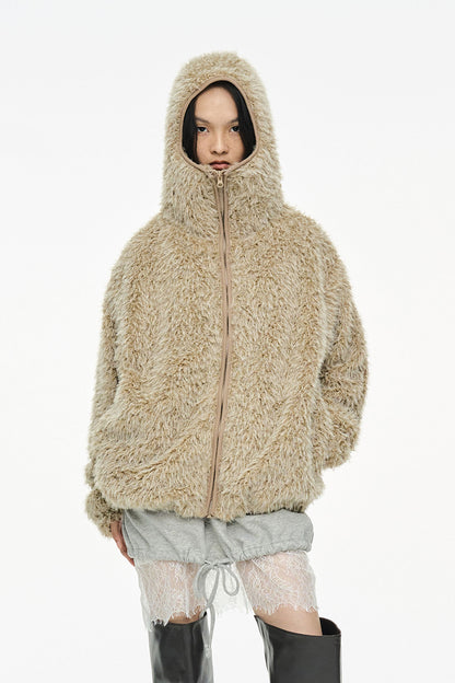 HAIRY BALACLAVA ZIP UP / BEIGE