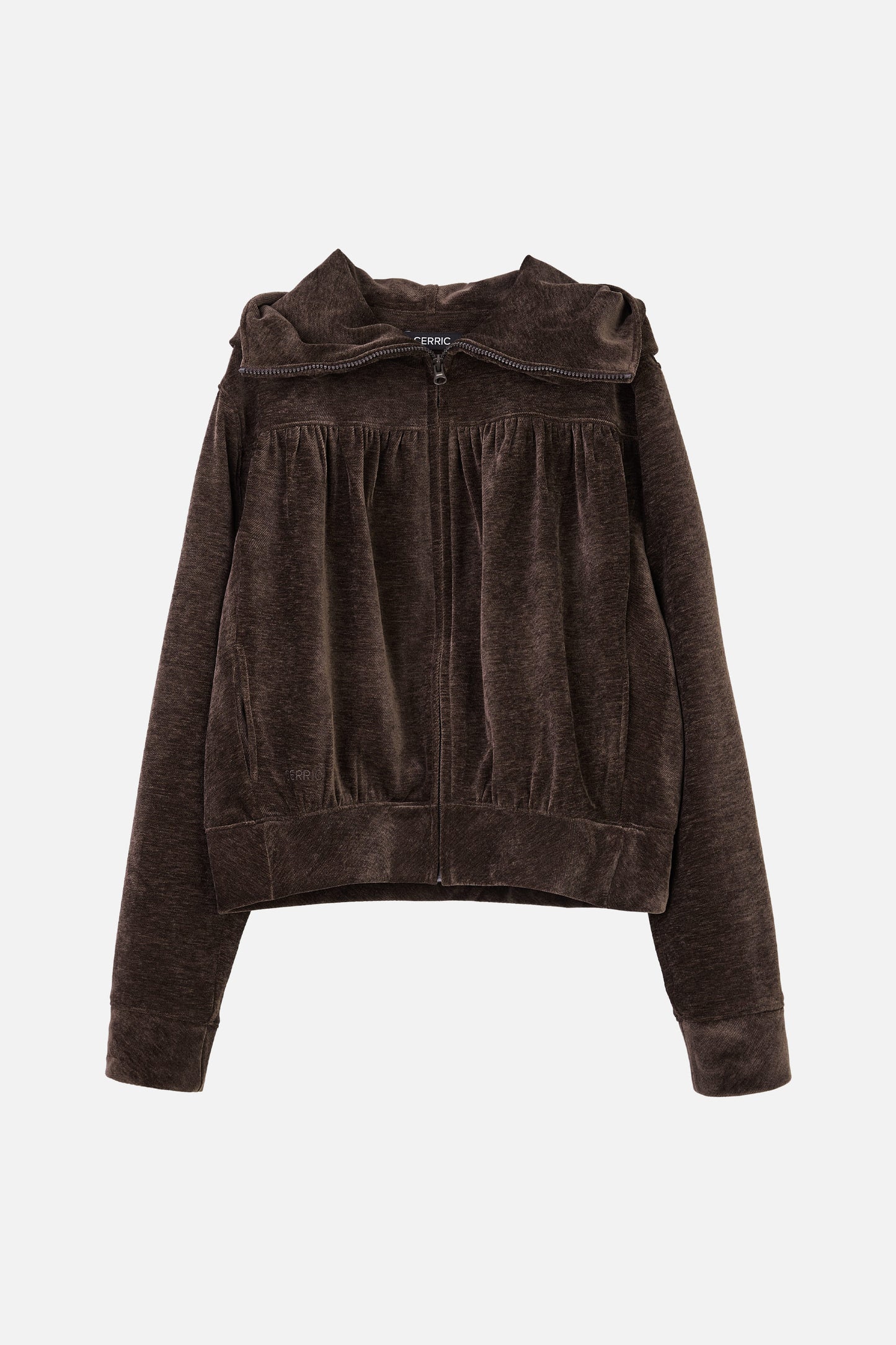 SHIRRING ZIP UP / BROWN
