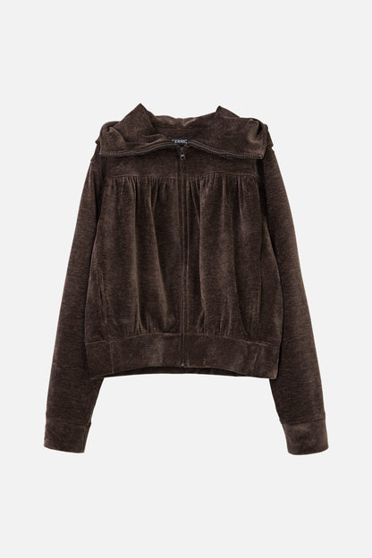 SHIRRING ZIP UP / BROWN