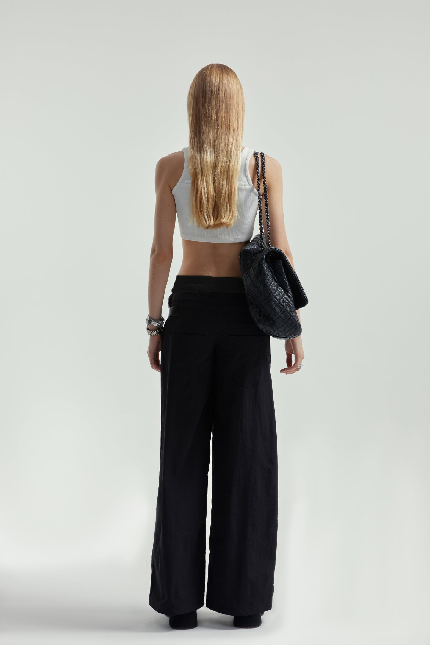 Black Fake Two-Piece Ribbed Cargo Pants