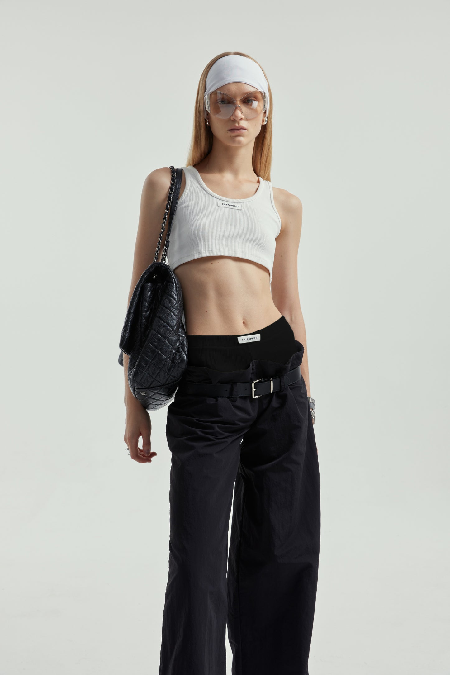 Black Fake Two-Piece Ribbed Cargo Pants