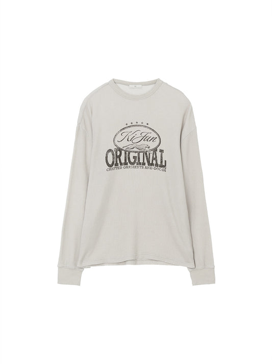 Kijun MEN｜Original Logo Waffle Long Sleeve Tee Light Grey