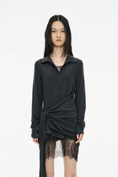 TWIST BUTTON TOP / CHARCOAL