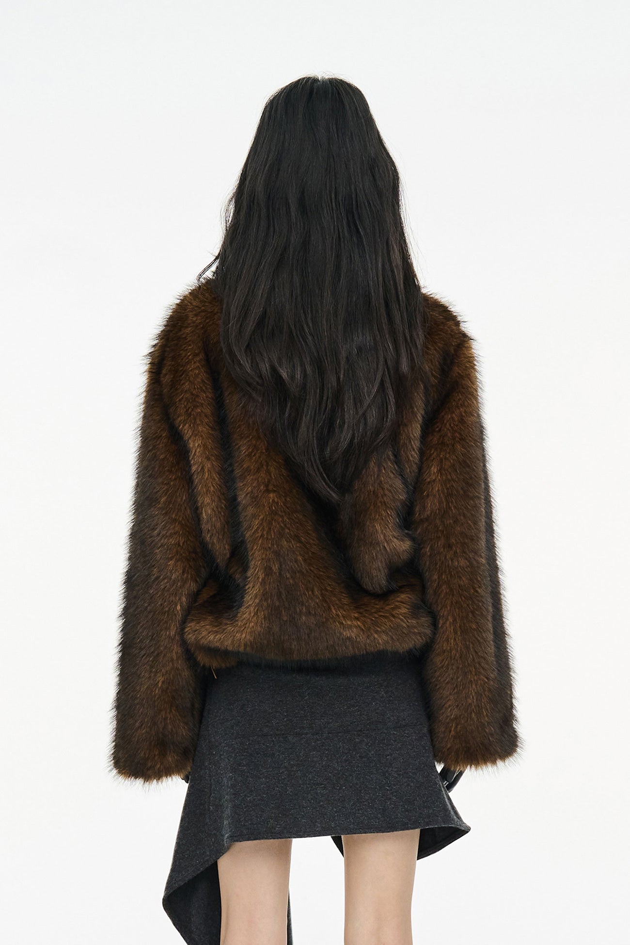 BRUSHED FUR JACKET / BROWN