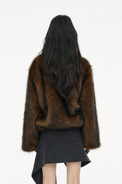 BRUSHED FUR JACKET / BROWN