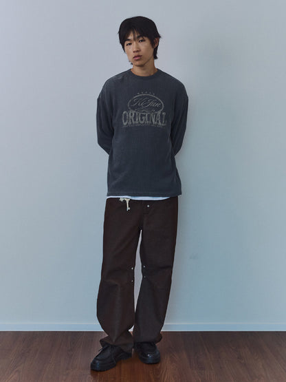 Kijun MEN｜Original Logo Waffle Long Sleeve Tee Charcoal