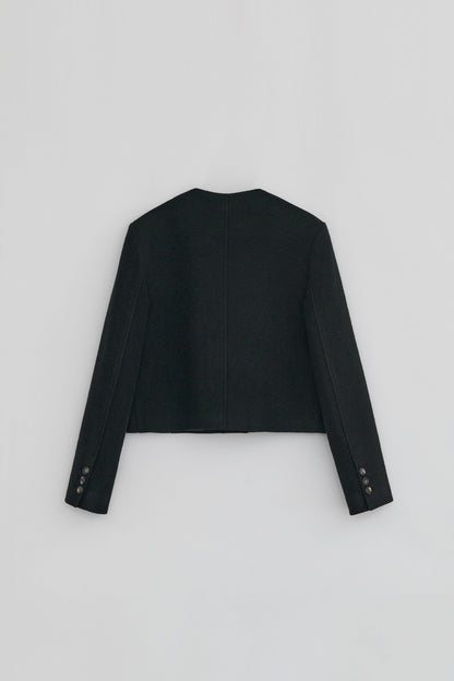 WOOLLY NO COLLAR JACKET BLACK