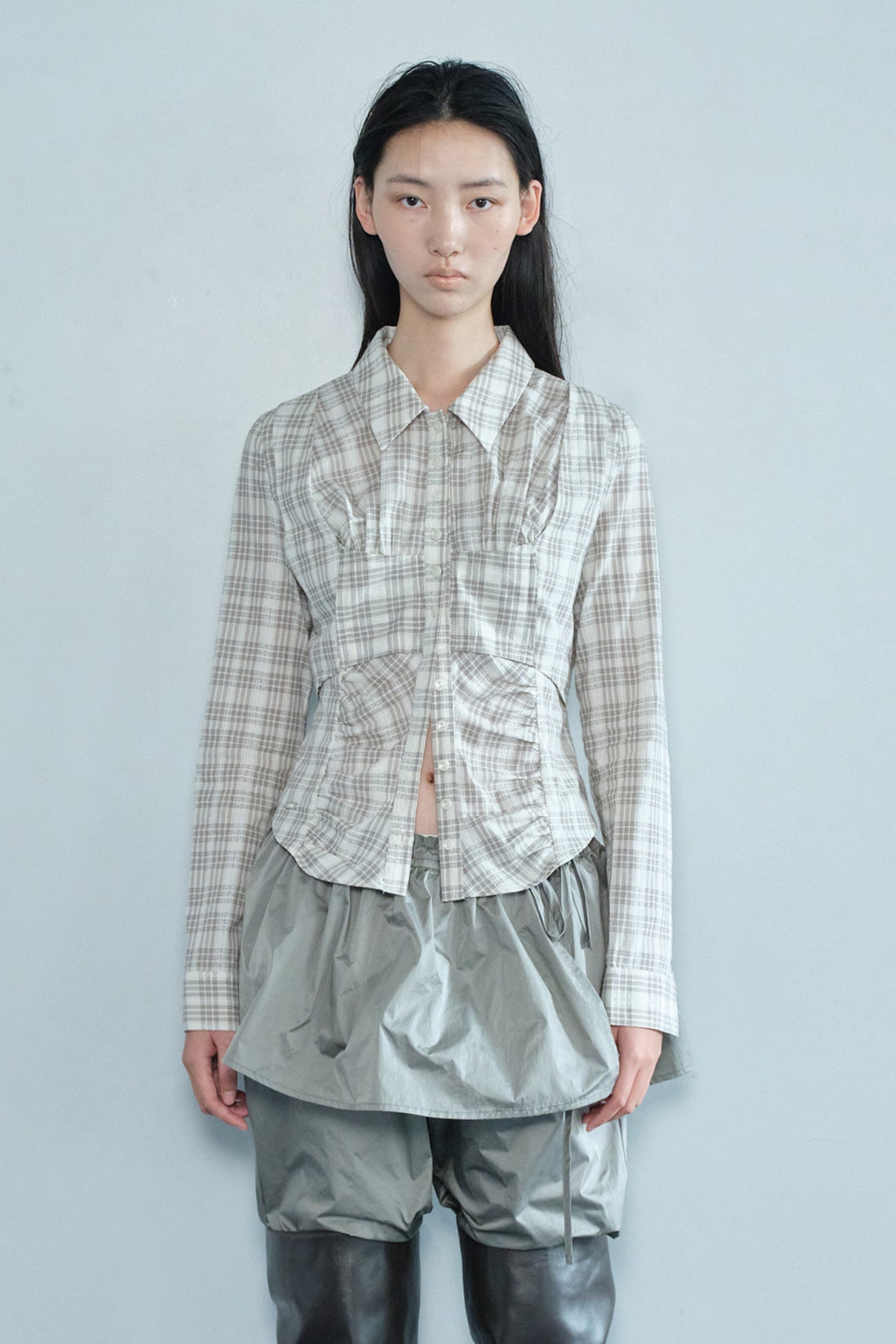 BUSTIER CHECK SHIRT / BEIGE