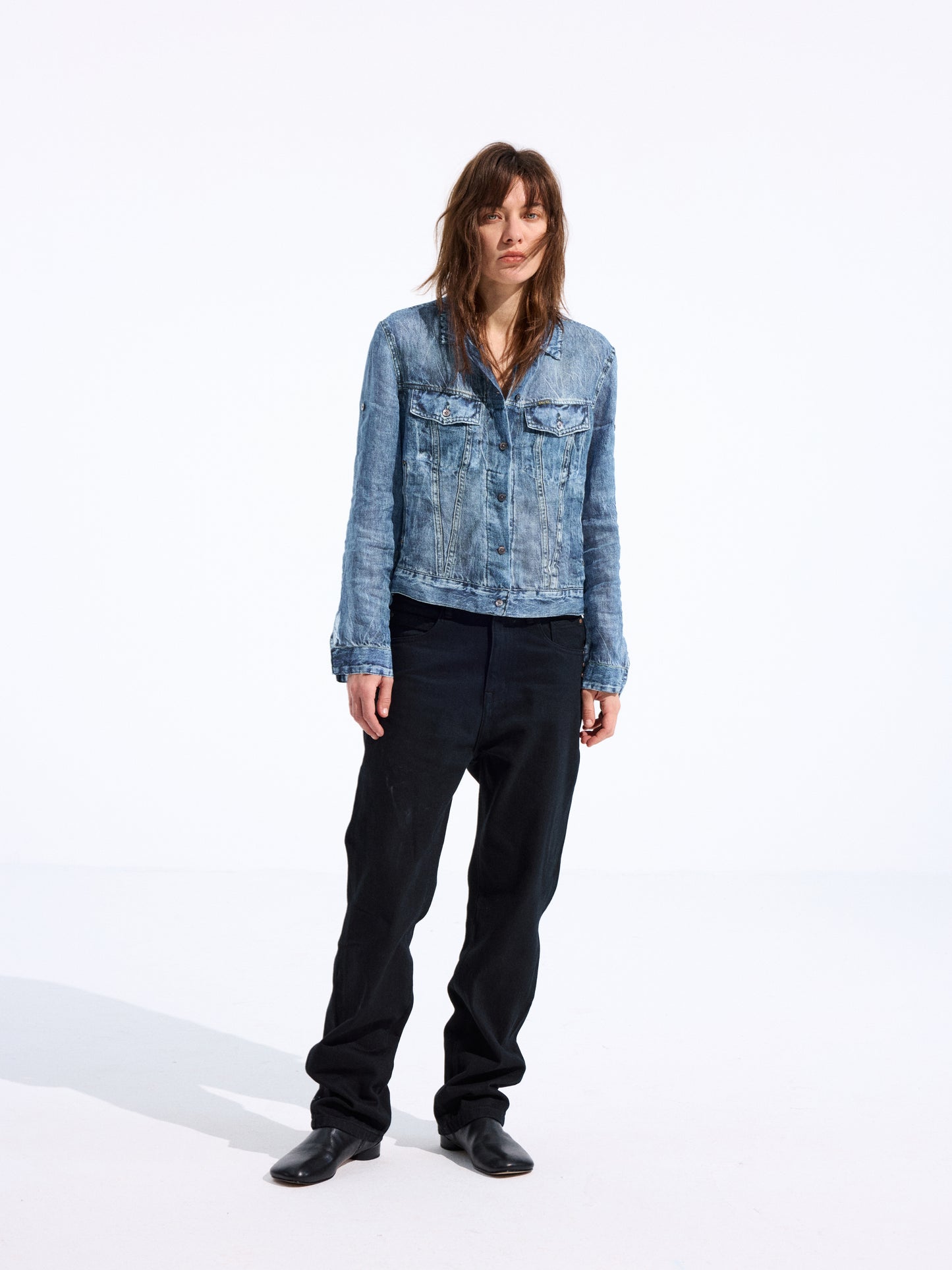 Denim-Print Ramie Shirt