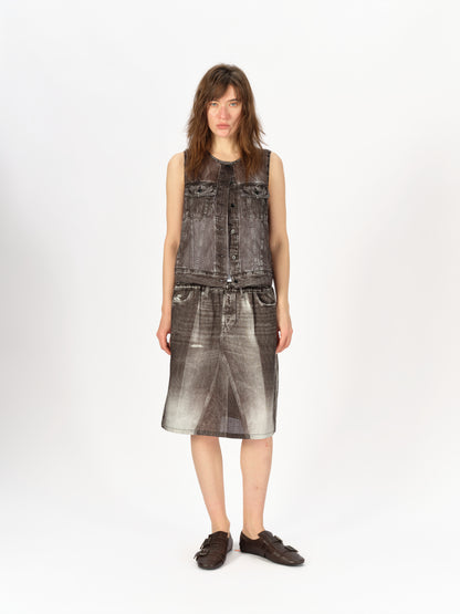 Denim-Print Ramie Tank (Cropped)