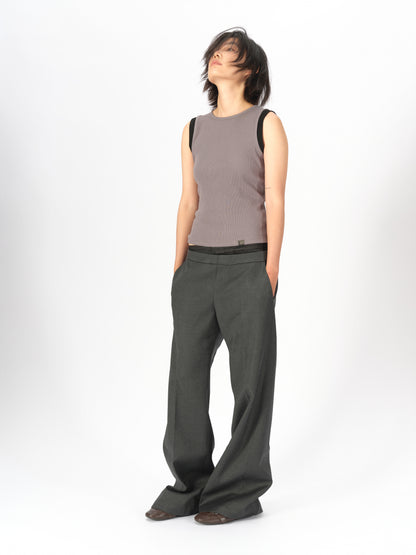 Contrast Ribbed Raw-Edge Tank