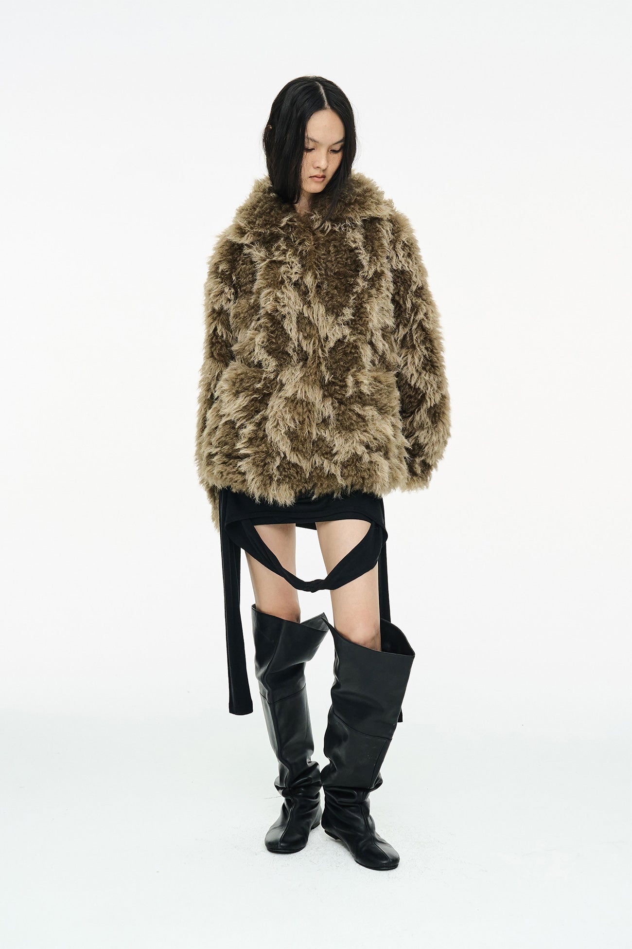 MIXED FUR JACKET / BROWN