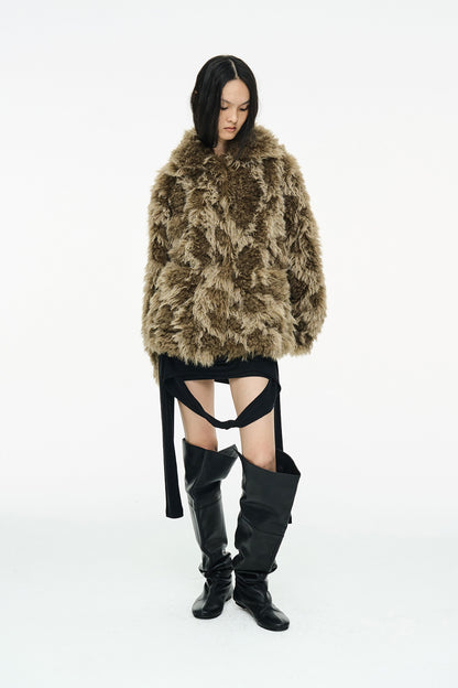 MIXED FUR JACKET / BROWN