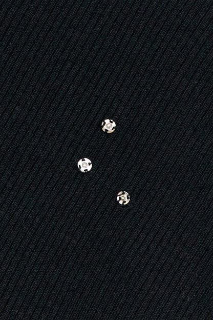 SLIM RIBBED SNAP KNIT BLACK