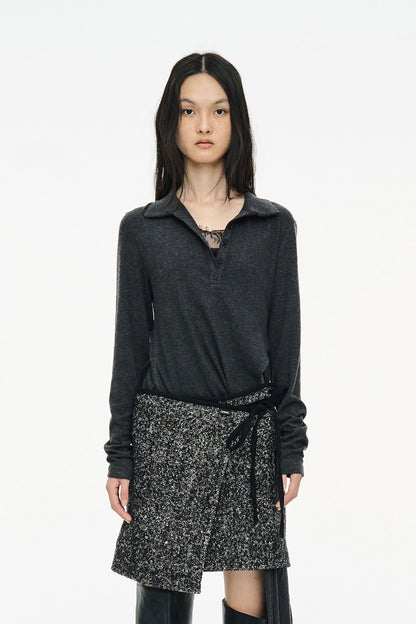 TWIST BUTTON TOP / CHARCOAL